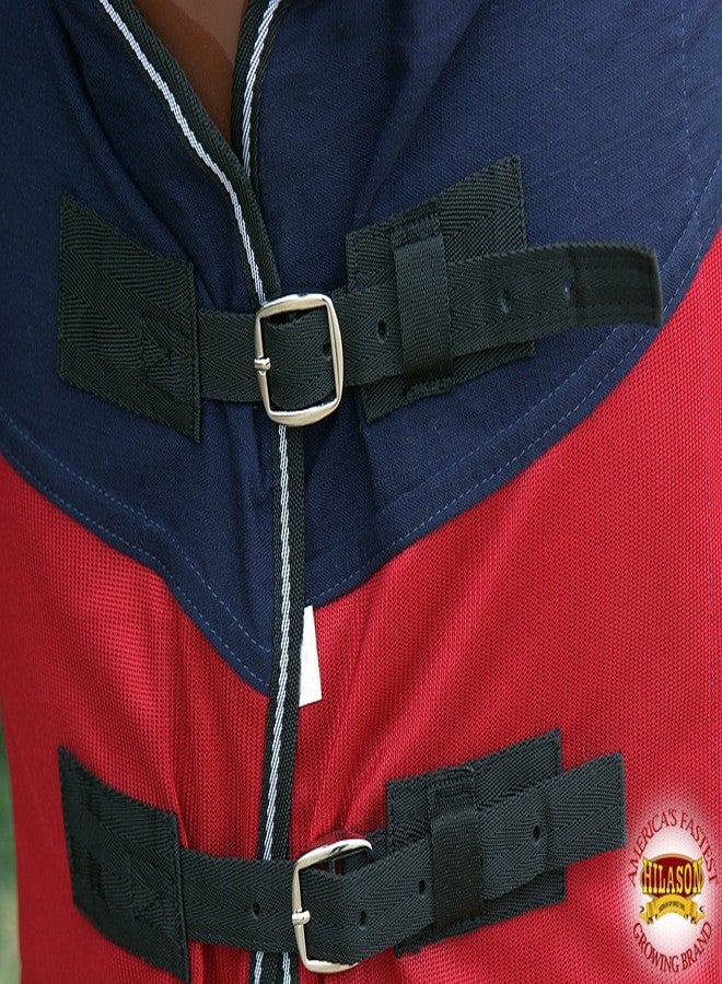 HILASON 75 in Hilason Western Horse Light Weight Comfort Durable Poly Fly Sheet Navy Blue & Red - Image 5